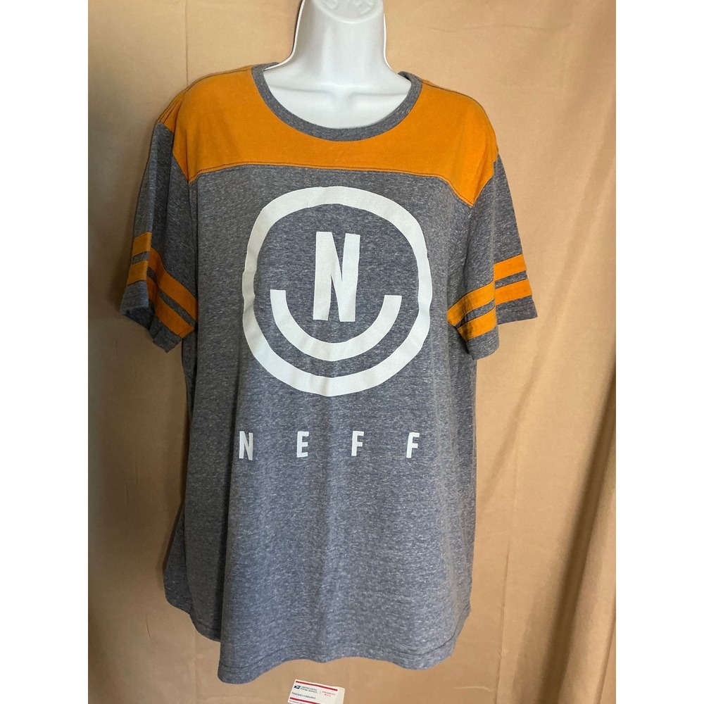 Neff Graphic T-Shirt Mens XL Grey Orange Excellent Heathered Logo Streetwear